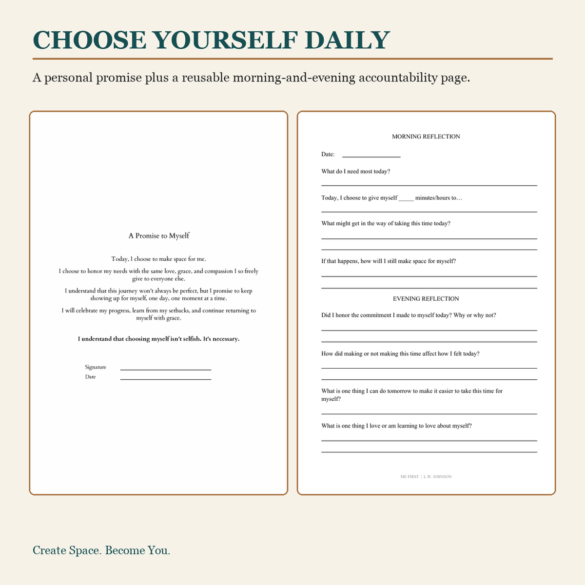 Me First Digital Accountability Journal | Daily Self-Care Check-In